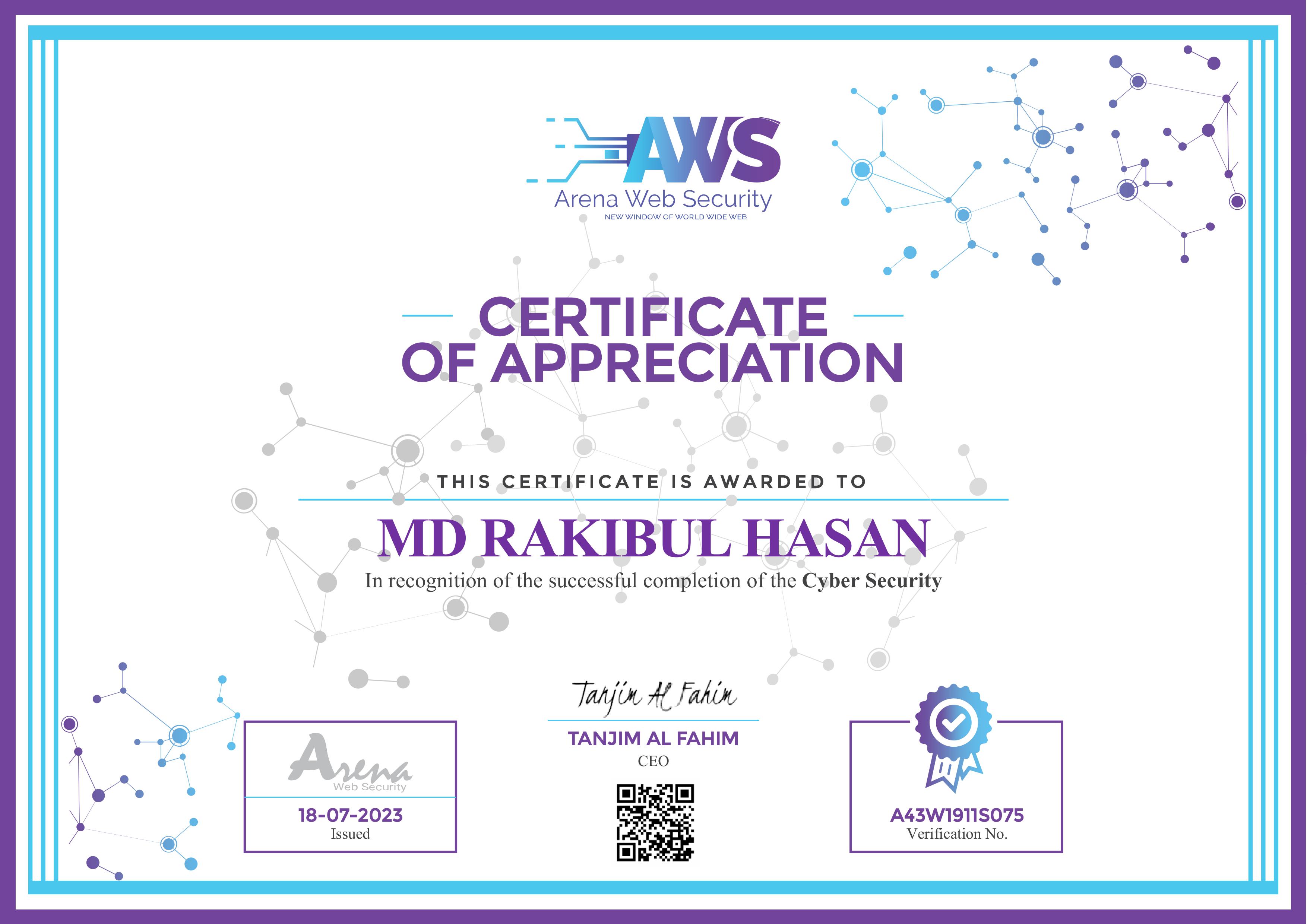 Arena Web Security Cyber Security Certificate